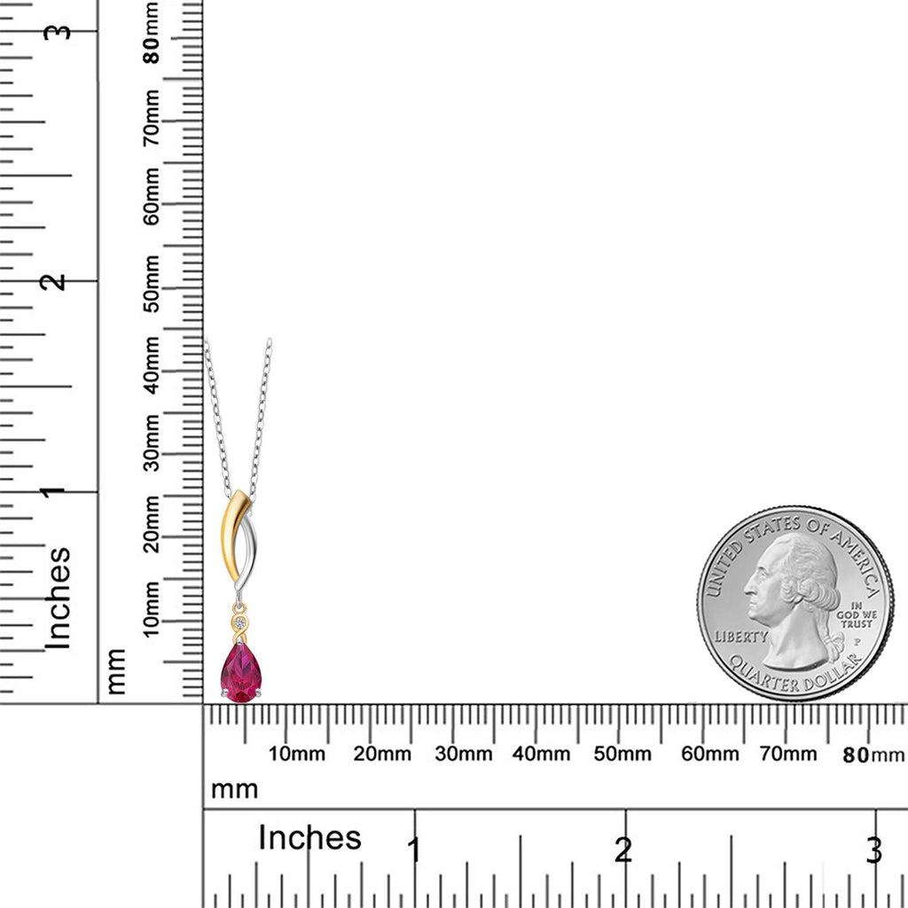 Created Ruby - July_Pendant in 925 Sterling Silver and 10K Yellow Gold