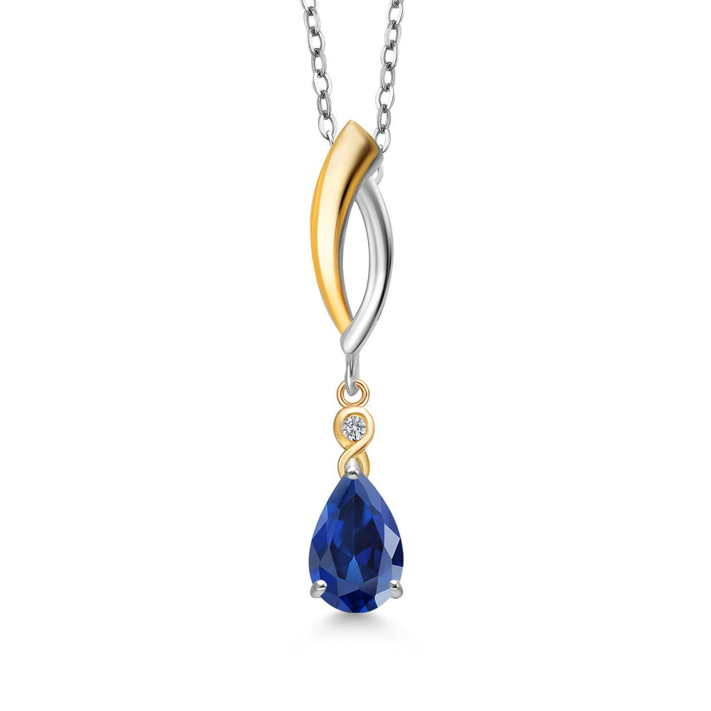 Blue Created Sapphire - September_Pendant in 925 Sterling Silver and 10K Yellow Gold
