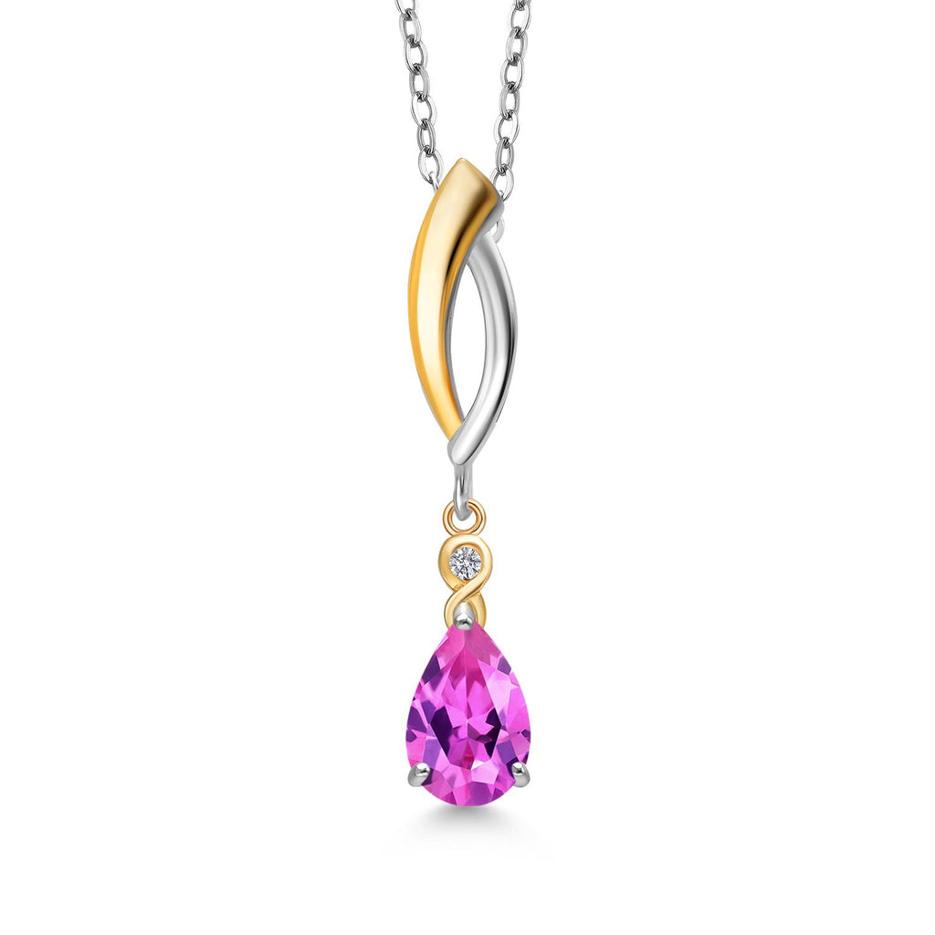 Pink Created Sapphire - September_Pendant in 925 Sterling Silver and 10K Yellow Gold