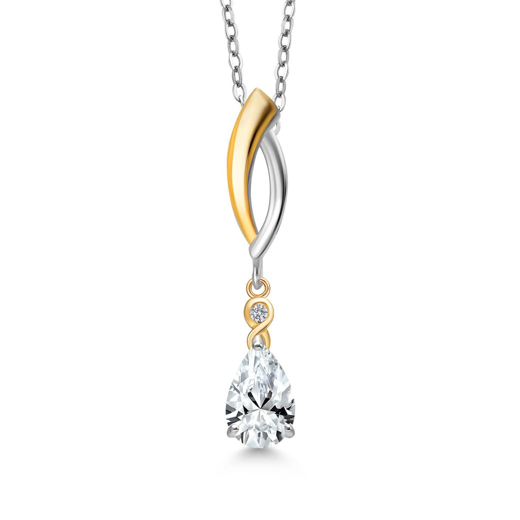 White Created Sapphire - September_Pendant in 925 Sterling Silver and 10K Yellow Gold