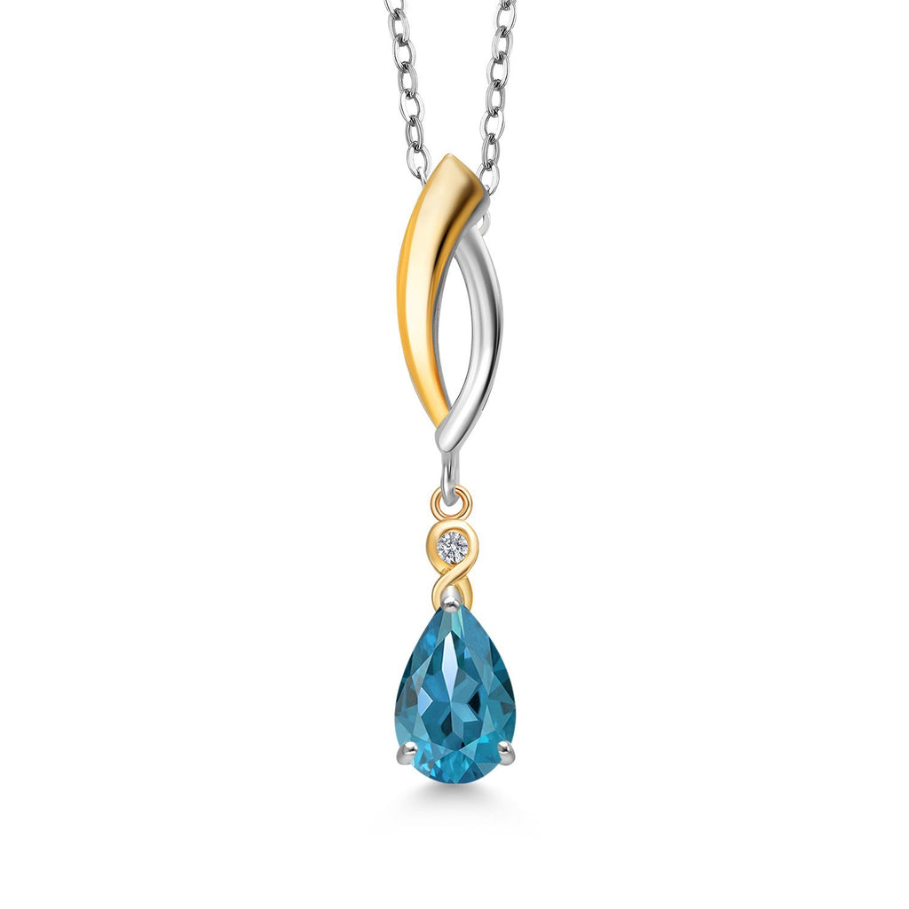 London Blue Topaz - November_Pendant in 925 Sterling Silver and 10K Yellow Gold