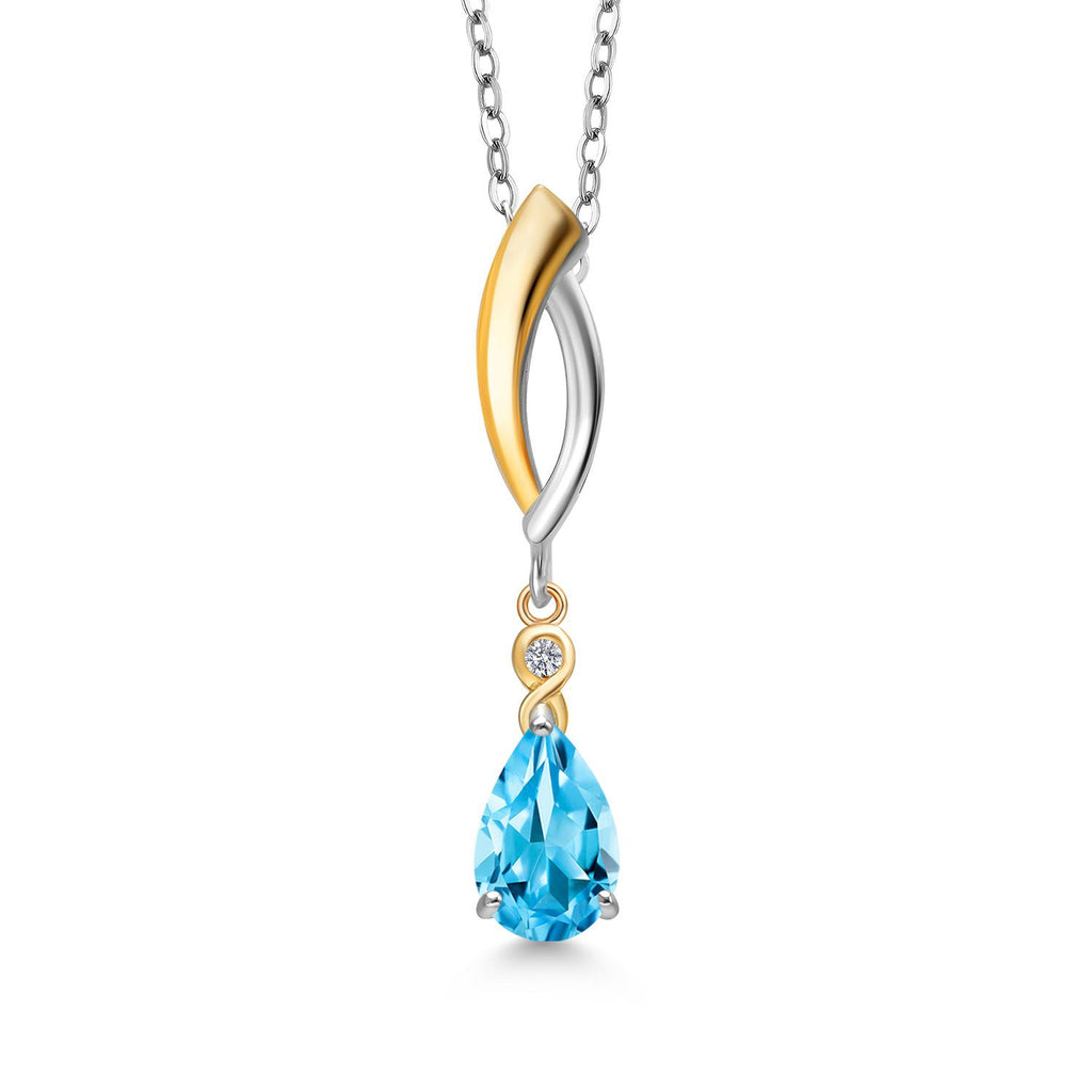 Swiss Blue Topaz - November_Pendant in 925 Sterling Silver and 10K Yellow Gold