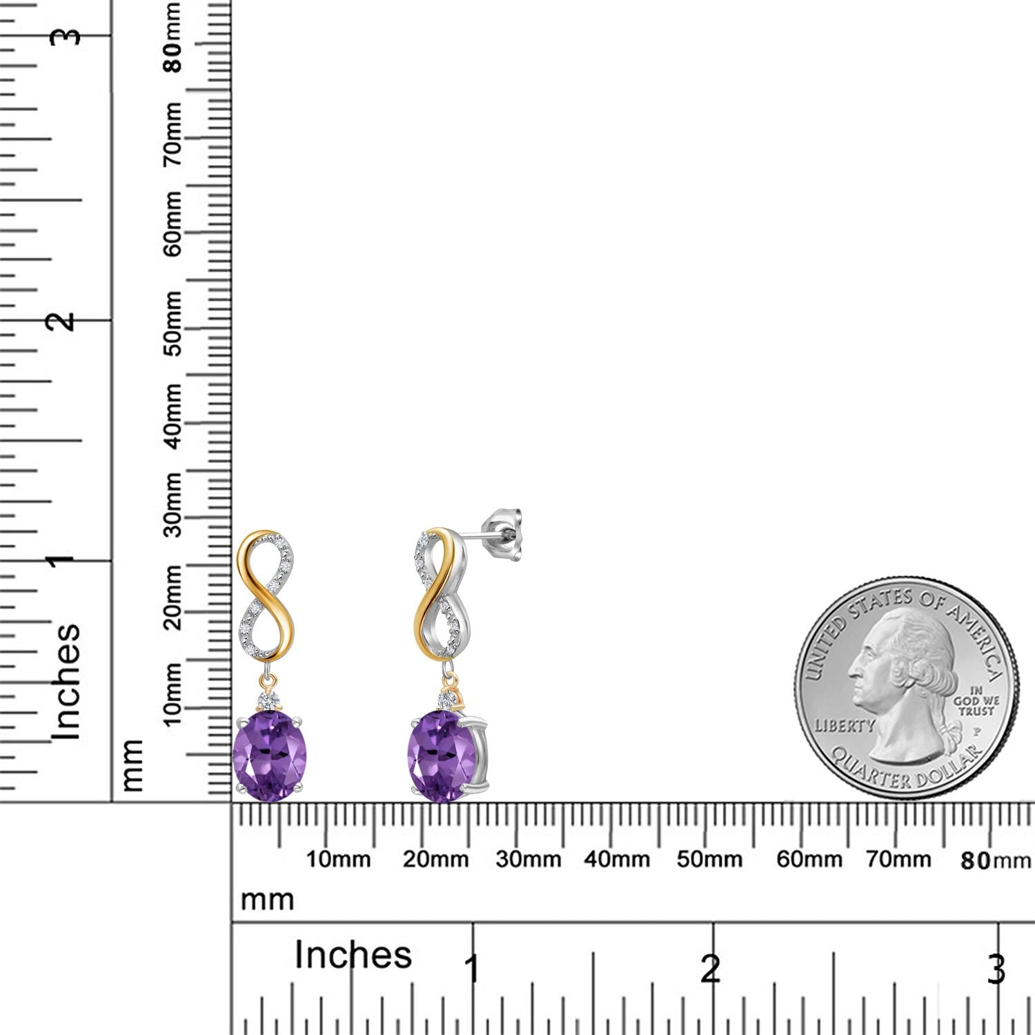 925 Silver and 10K Yellow Gold Purple Amethyst and White Lab Grown Diamond Drop Dangle Earrings For Women | 4.79 Cttw | Gemstone February Birthstone | Oval 10X8MM