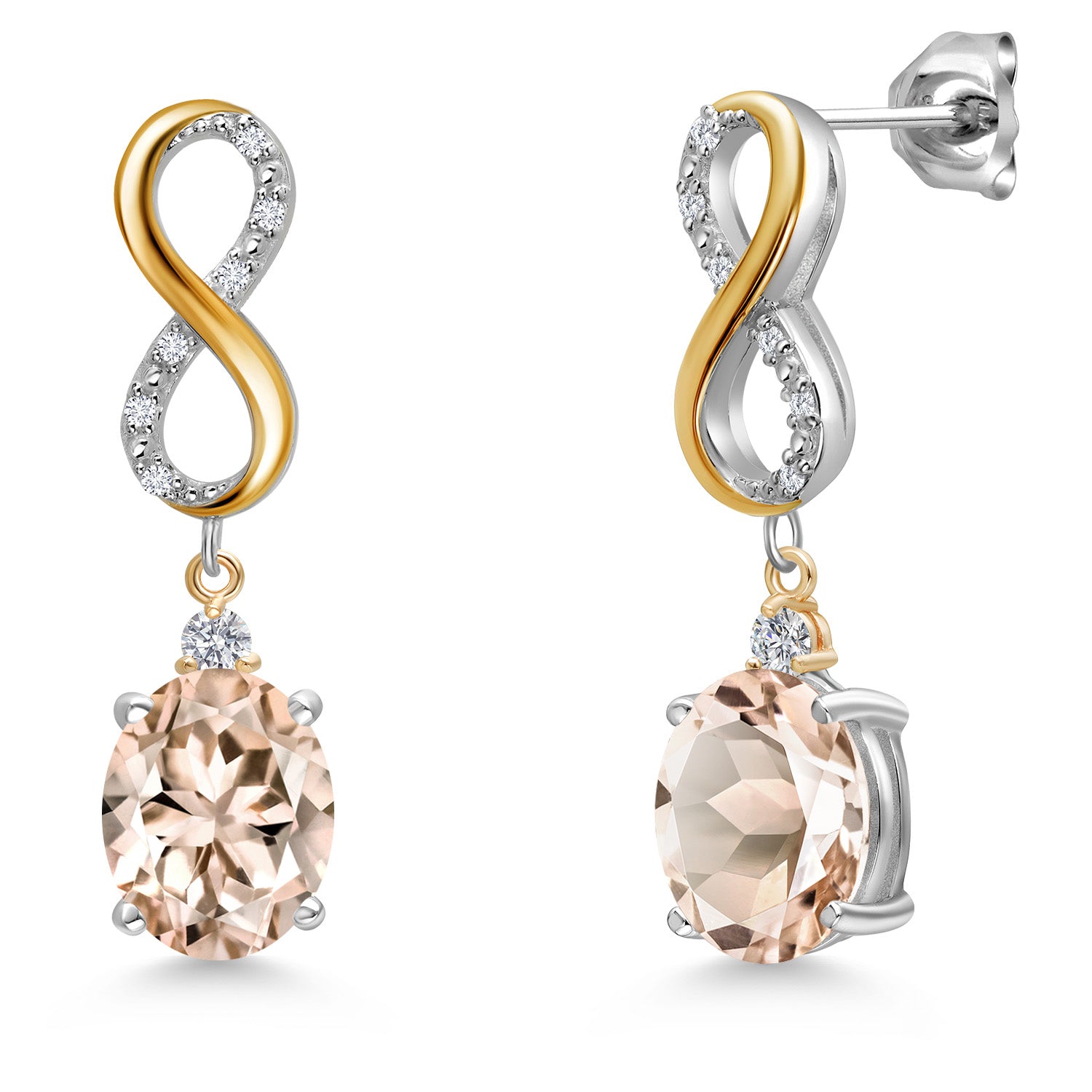 Morganite - October_Earrings in 925 Sterling Silver and 10K Yellow Gold