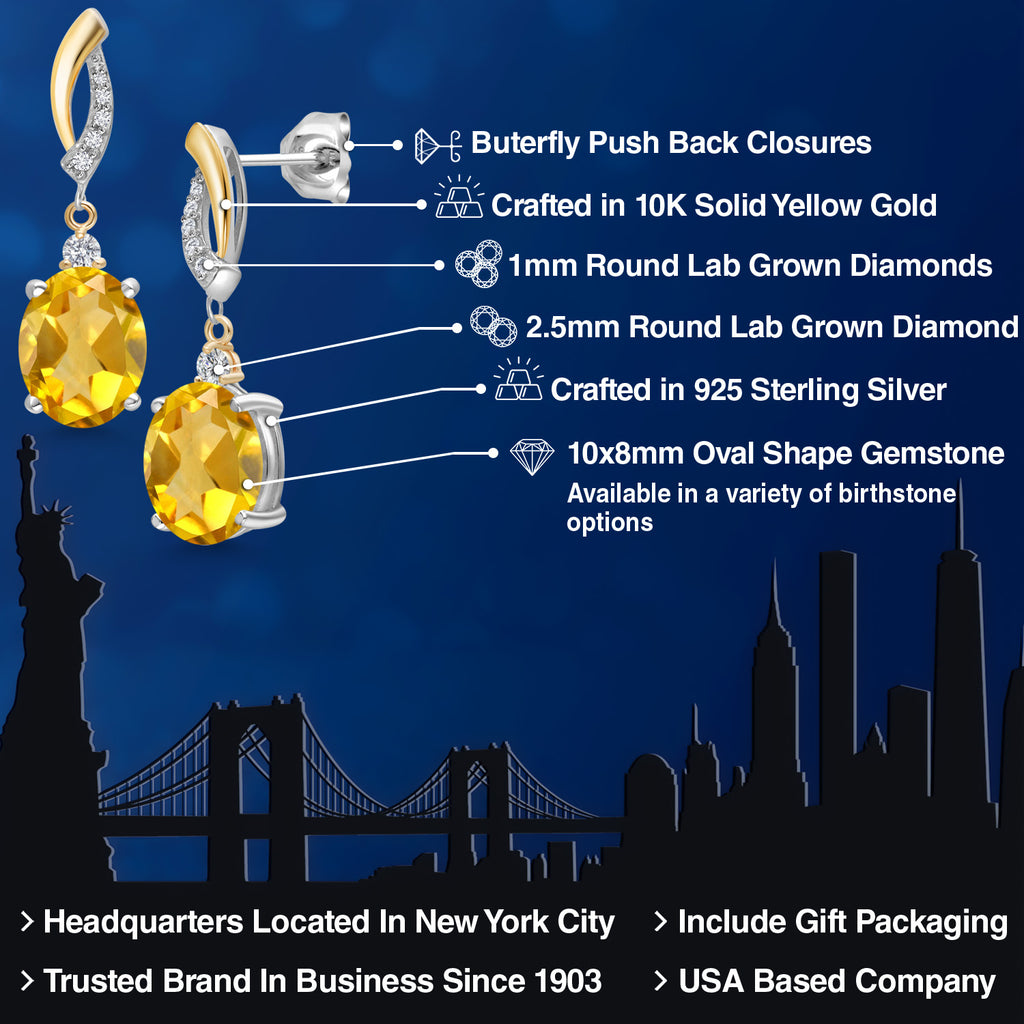 Citrine - November_Earrings in 925 Sterling Silver and 10K Yellow Gold