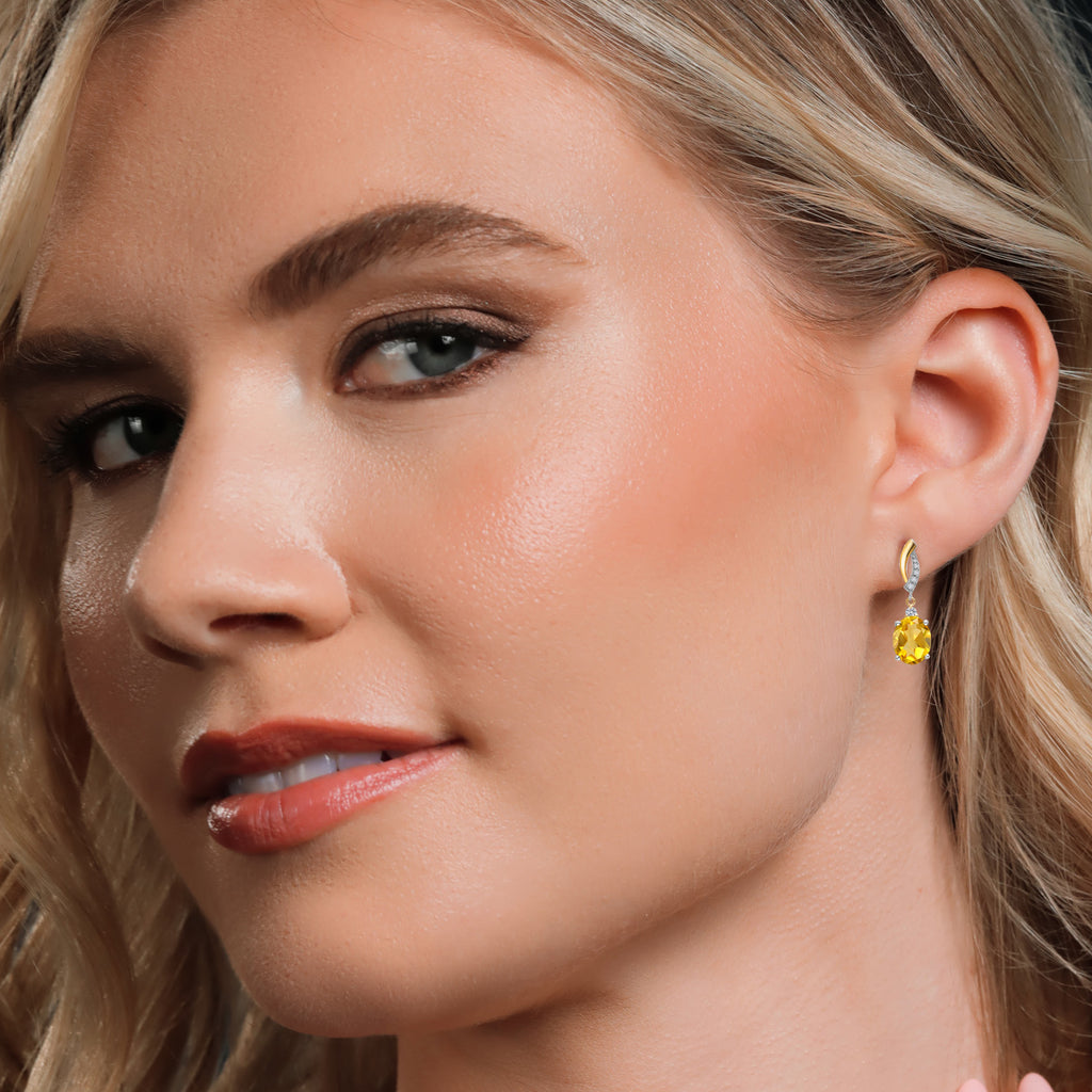 Citrine - November_Earrings in 925 Sterling Silver and 10K Yellow Gold