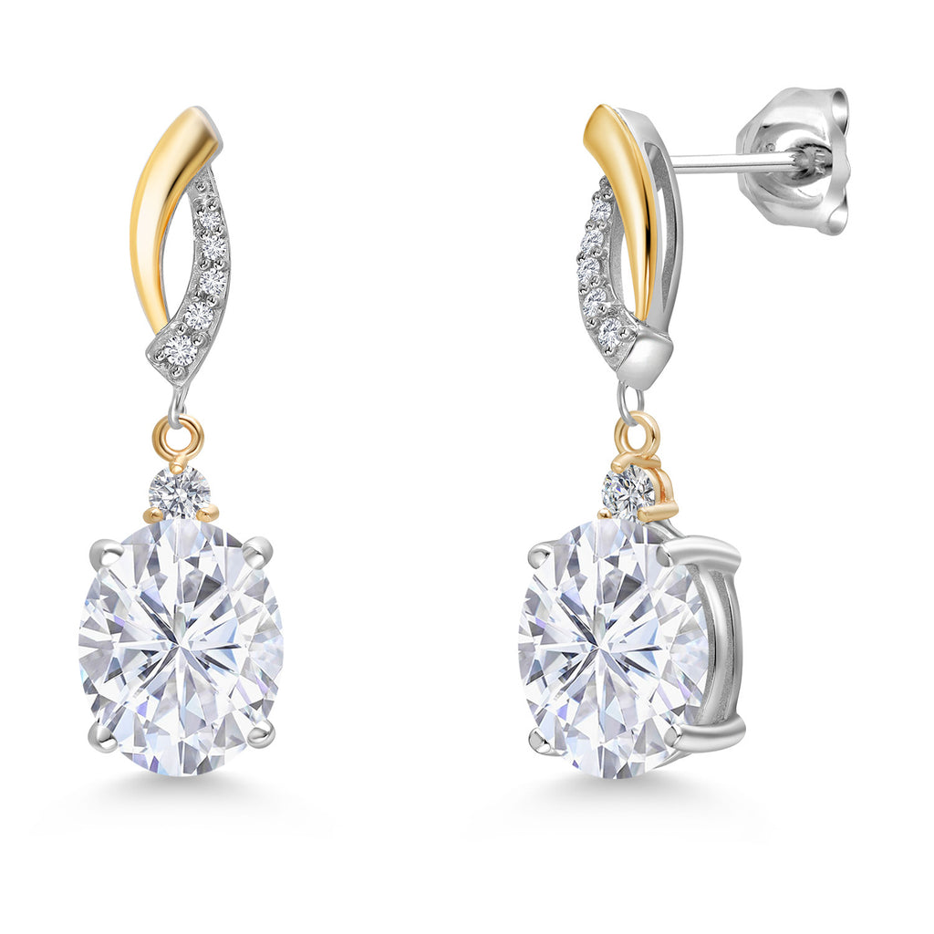 White Moissanite - April_Earrings in 925 Sterling Silver and 10K Yellow Gold