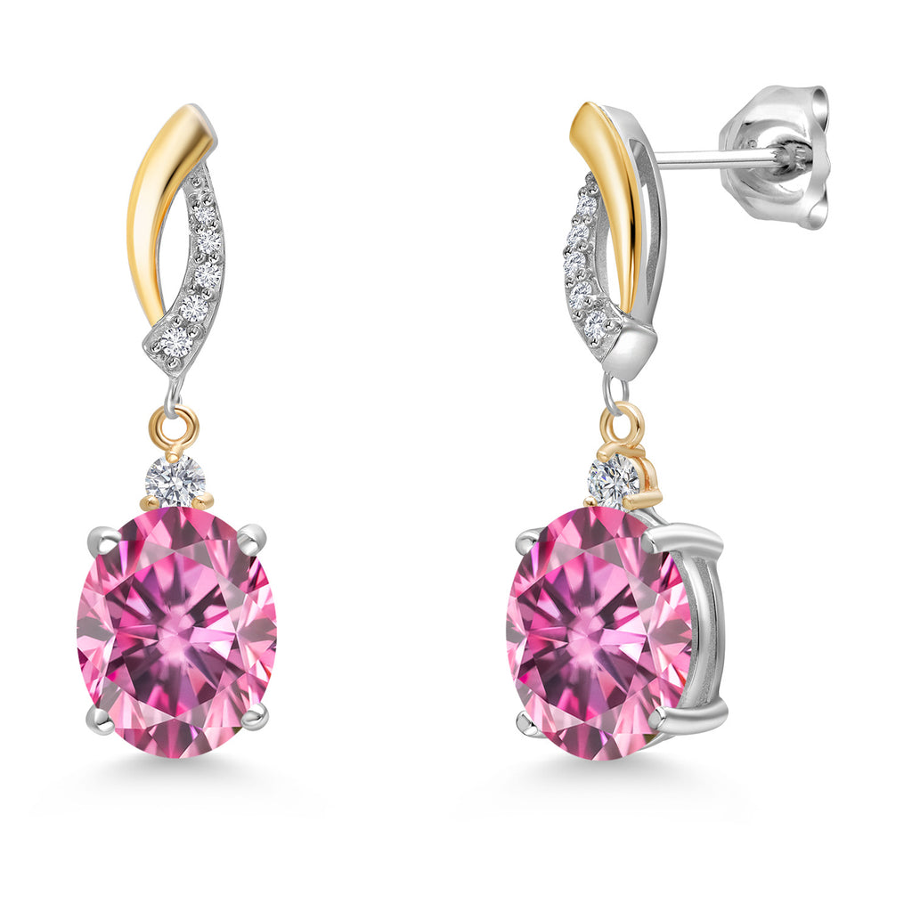 Pink Moissanite - April_Earrings in 925 Sterling Silver and 10K Yellow Gold