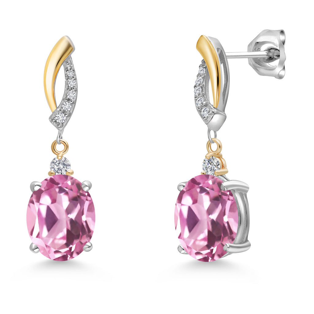 Light Pink Created Sapphire - September_Earrings in 925 Sterling Silver and 10K Yellow Gold