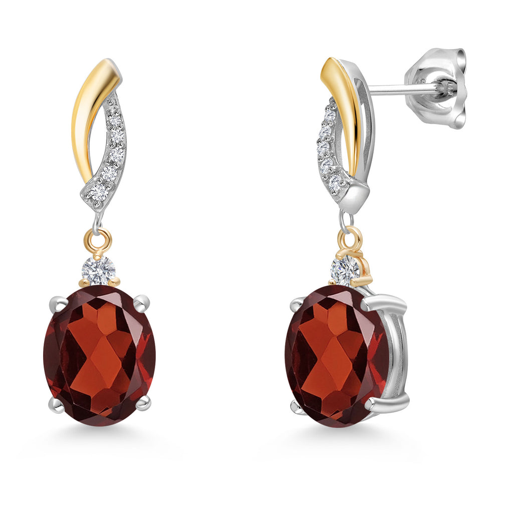Garnet - January_Earrings in 925 Sterling Silver and 10K Yellow Gold