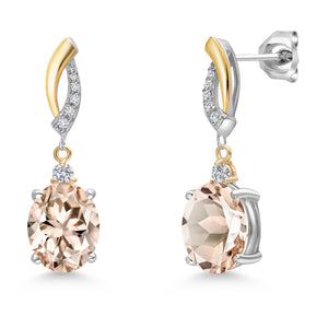 Morganite - October_Earrings in 925 Sterling Silver and 10K Yellow Gold