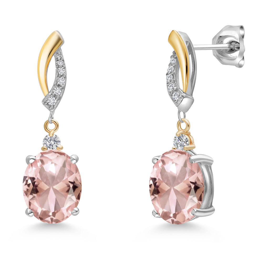 Nano Morganite - October_Earrings in 925 Sterling Silver and 10K Yellow Gold