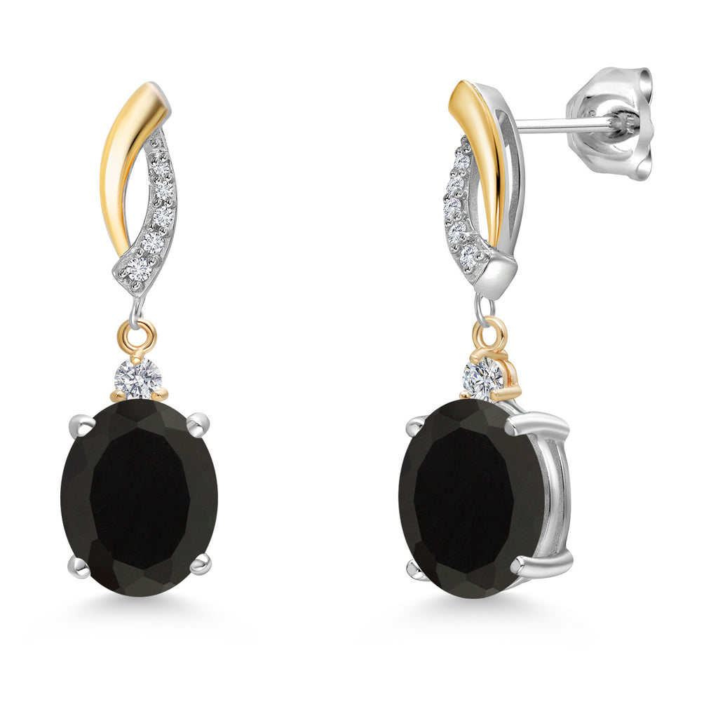 Onyx - December_Earrings in 925 Sterling Silver and 10K Yellow Gold
