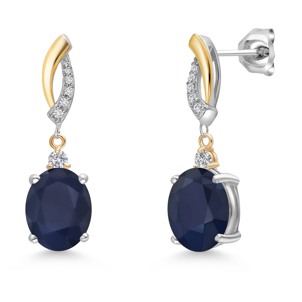 Blue Sapphire - September_Earrings in 925 Sterling Silver and 10K Yellow Gold