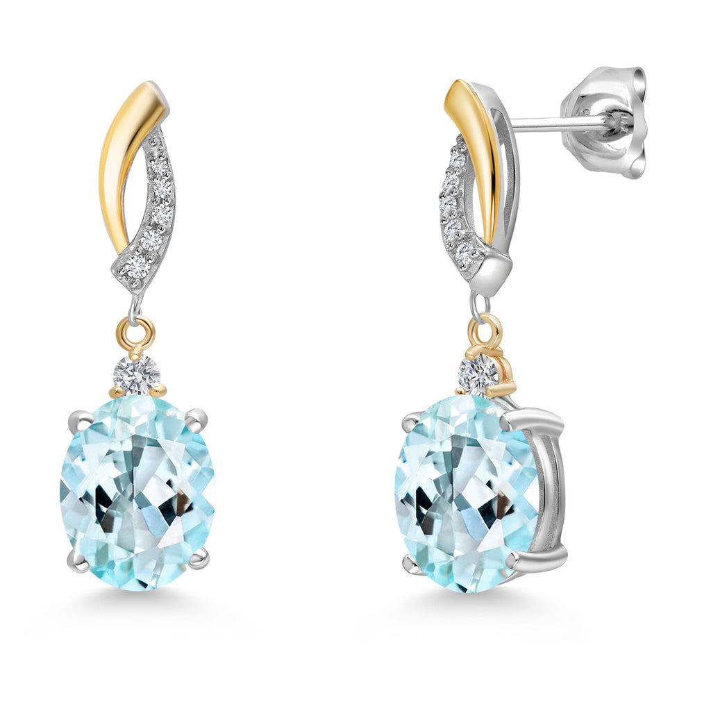 Sky Blue Topaz - November_Earrings in 925 Sterling Silver and 10K Yellow Gold
