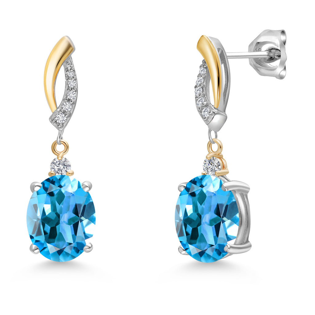 Swiss Blue Topaz - November_Earrings in 925 Sterling Silver and 10K Yellow Gold