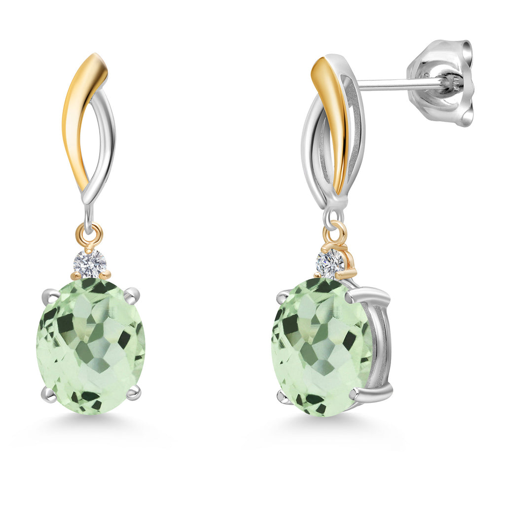 Prasiolite_Earrings in 925 Sterling Silver and 10K Yellow Gold