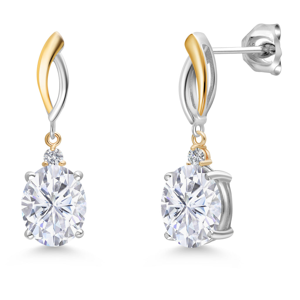 White Moissanite - April_Earrings in 925 Sterling Silver and 10K Yellow Gold