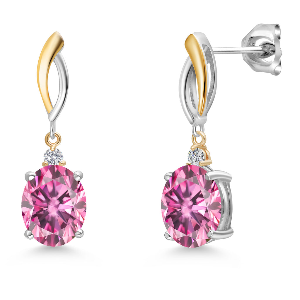 Pink Moissanite - April_Earrings in 925 Sterling Silver and 10K Yellow Gold