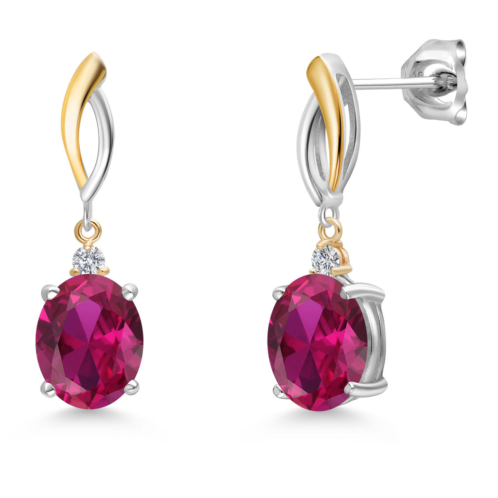 Created Ruby - July_Earrings in 925 Sterling Silver and 10K Yellow Gold