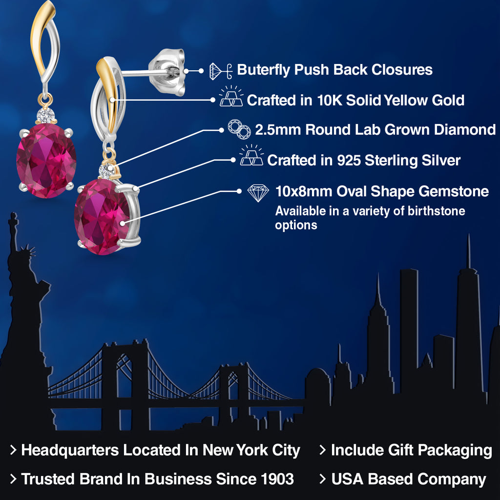 Created Ruby - July_Earrings in 925 Sterling Silver and 10K Yellow Gold