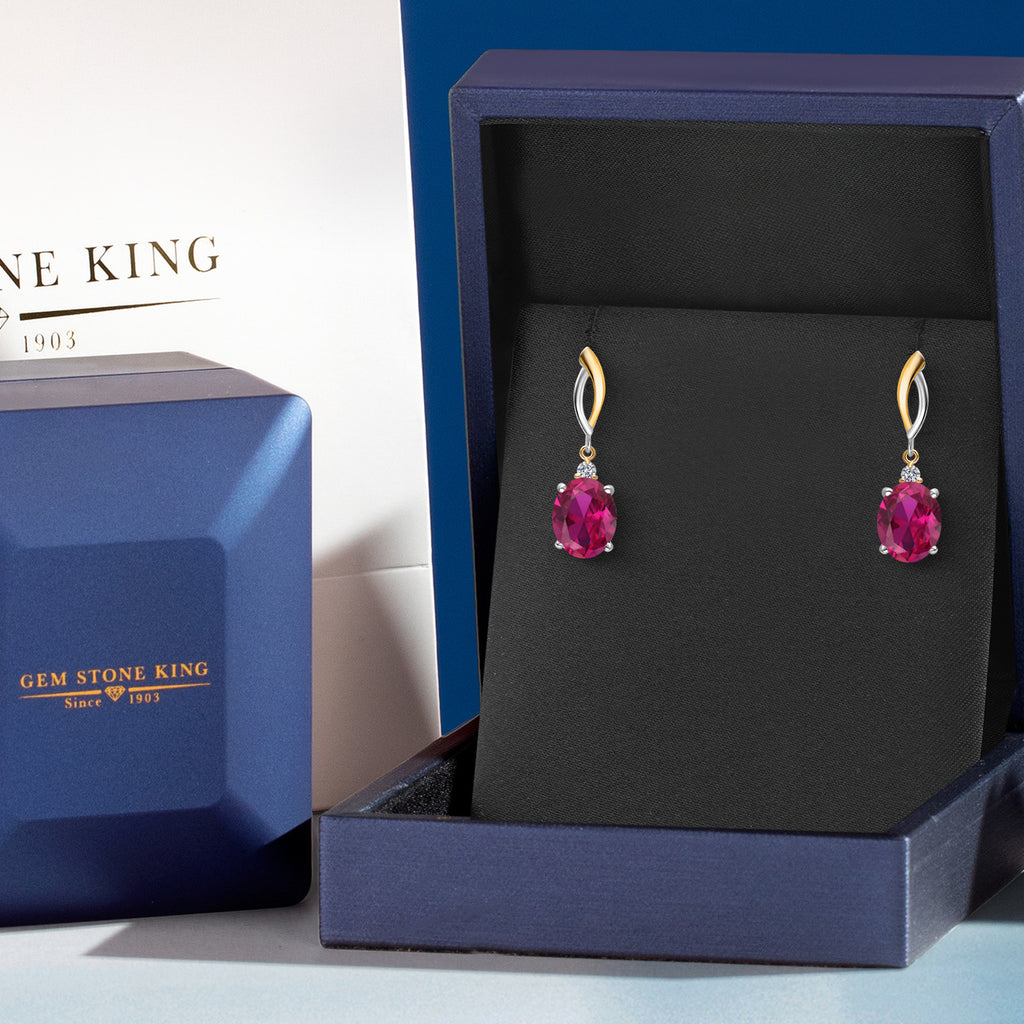 Created Ruby - July_Earrings in 925 Sterling Silver and 10K Yellow Gold
