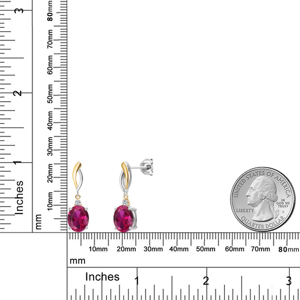 Created Ruby - July_Earrings in 925 Sterling Silver and 10K Yellow Gold