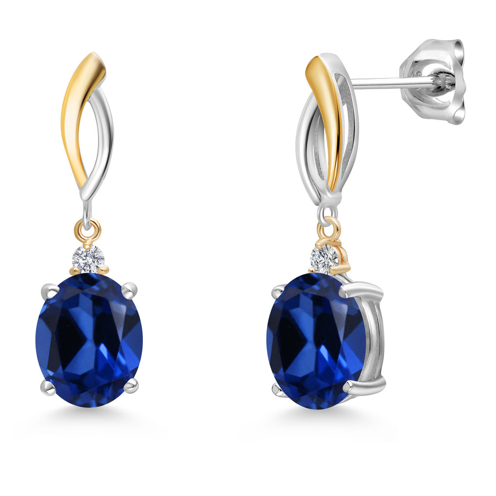 Blue Created Sapphire - September_Earrings in 925 Sterling Silver and 10K Yellow Gold