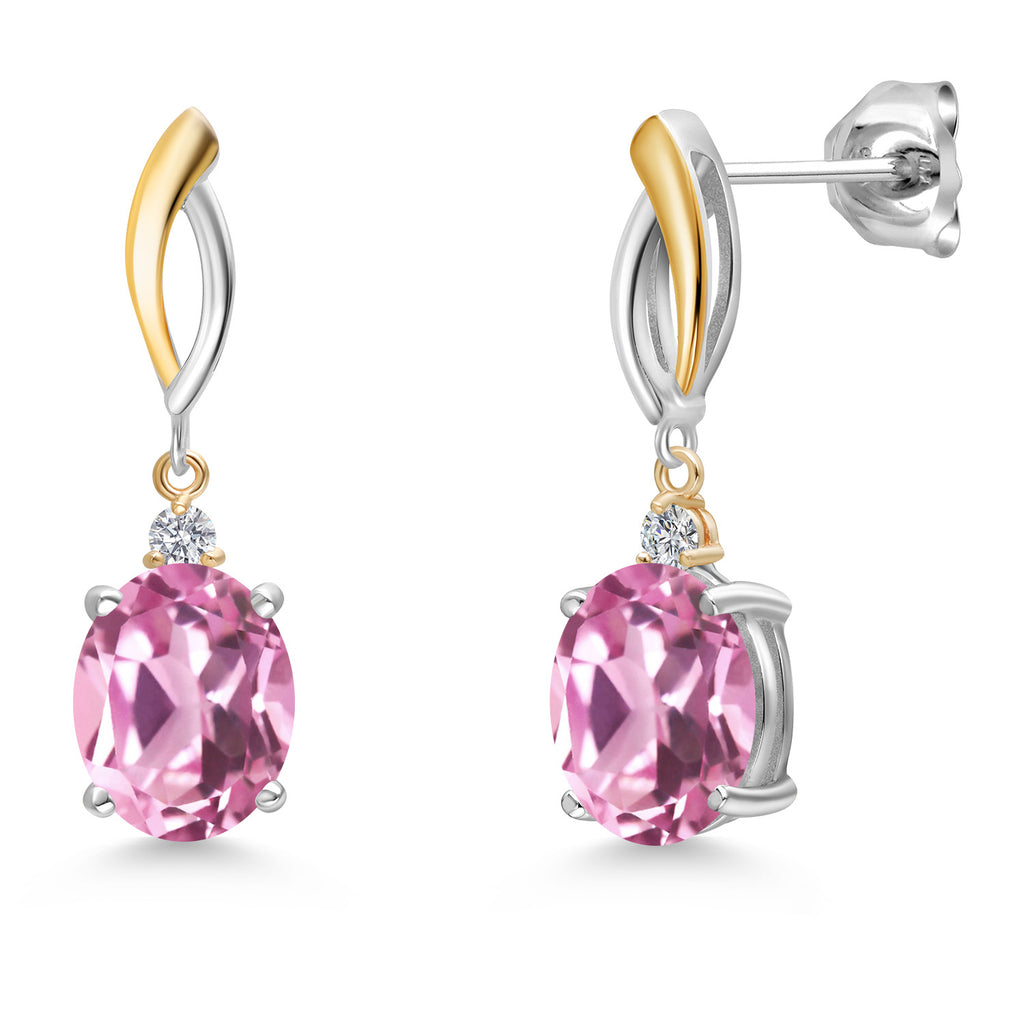 Light Pink Created Sapphire - September_Earrings in 925 Sterling Silver and 10K Yellow Gold