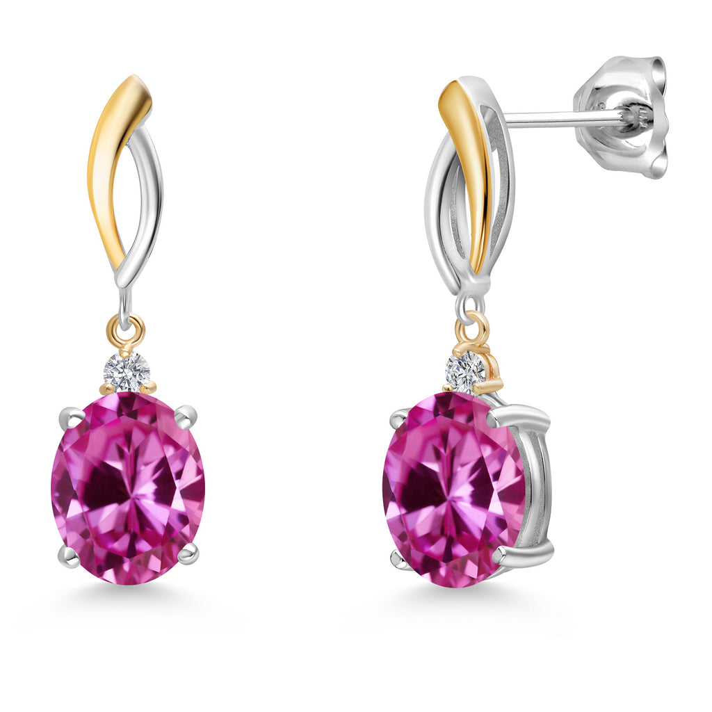 Pink Created Sapphire - September_Earrings in 925 Sterling Silver and 10K Yellow Gold