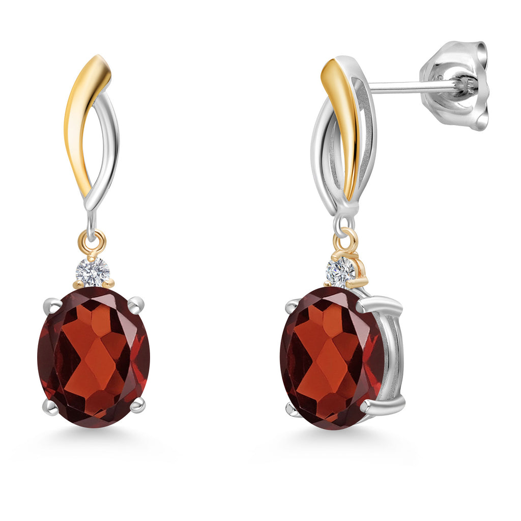 Garnet - January_Earrings in 925 Sterling Silver and 10K Yellow Gold