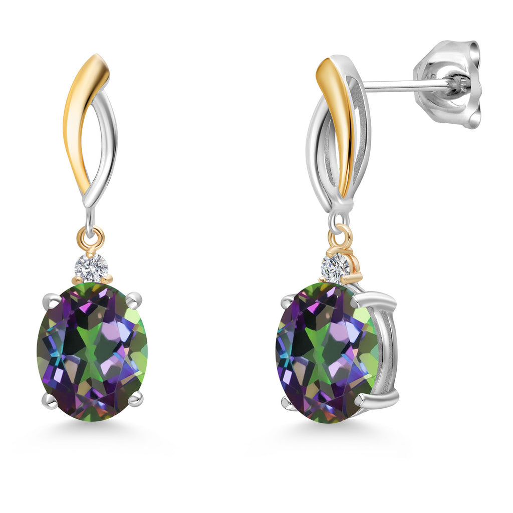 Green Mystic Quartz_Earrings in 925 Sterling Silver and 10K Yellow Gold