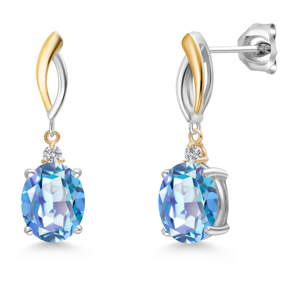 Millennium Blue Mystic Quartz_Earrings in 925 Sterling Silver and 10K Yellow Gold