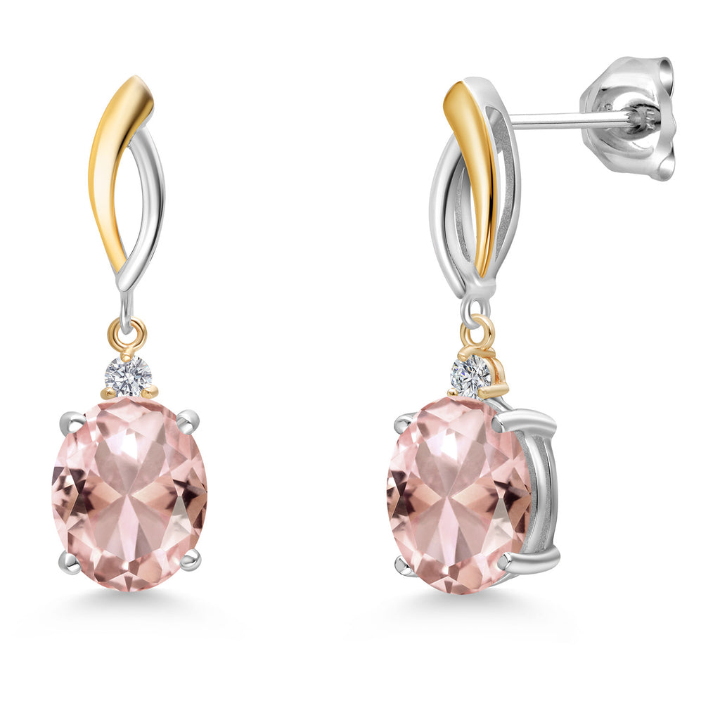 Nano Morganite - October_Earrings in 925 Sterling Silver and 10K Yellow Gold