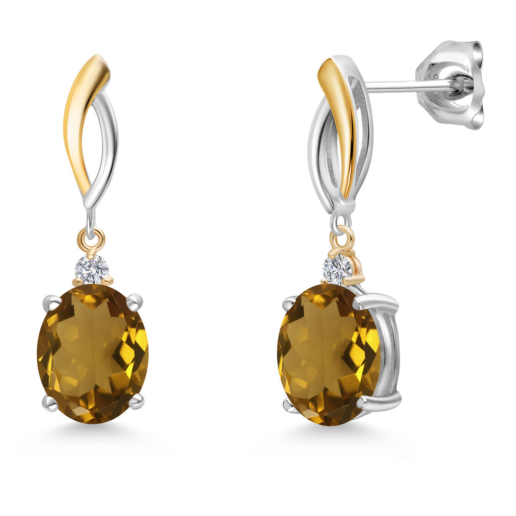 Whiskey Quartz_Earrings in 925 Sterling Silver and 10K Yellow Gold