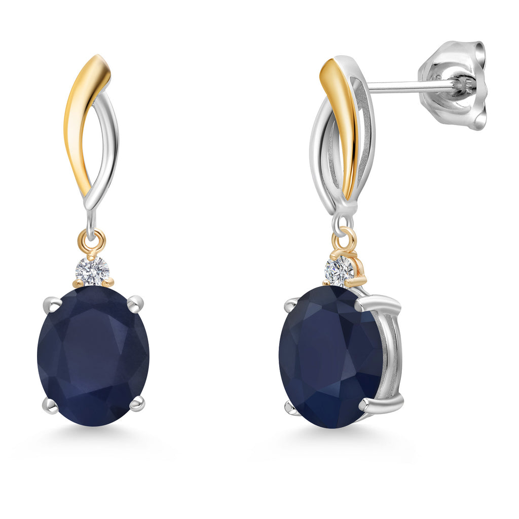 Blue Sapphire - September_Earrings in 925 Sterling Silver and 10K Yellow Gold