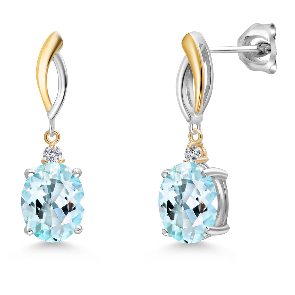Sky Blue Topaz - November_Earrings in 925 Sterling Silver and 10K Yellow Gold