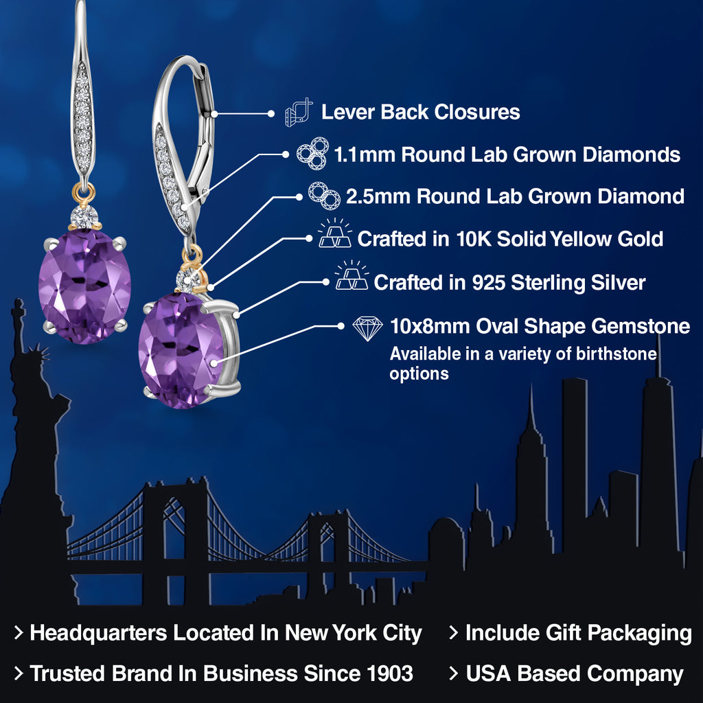 Amethyst - February_Earrings in 925 Sterling Silver and 10K Yellow Gold