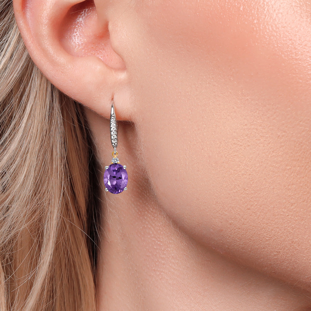 Amethyst - February_Earrings in 925 Sterling Silver and 10K Yellow Gold