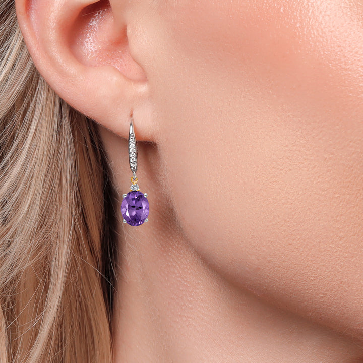 Amethyst - February_Earrings in 925 Sterling Silver and 10K Yellow Gold