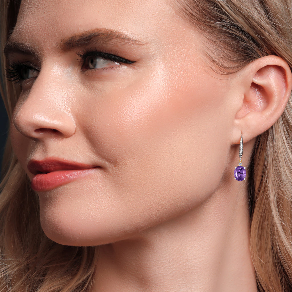 Amethyst - February_Earrings in 925 Sterling Silver and 10K Yellow Gold