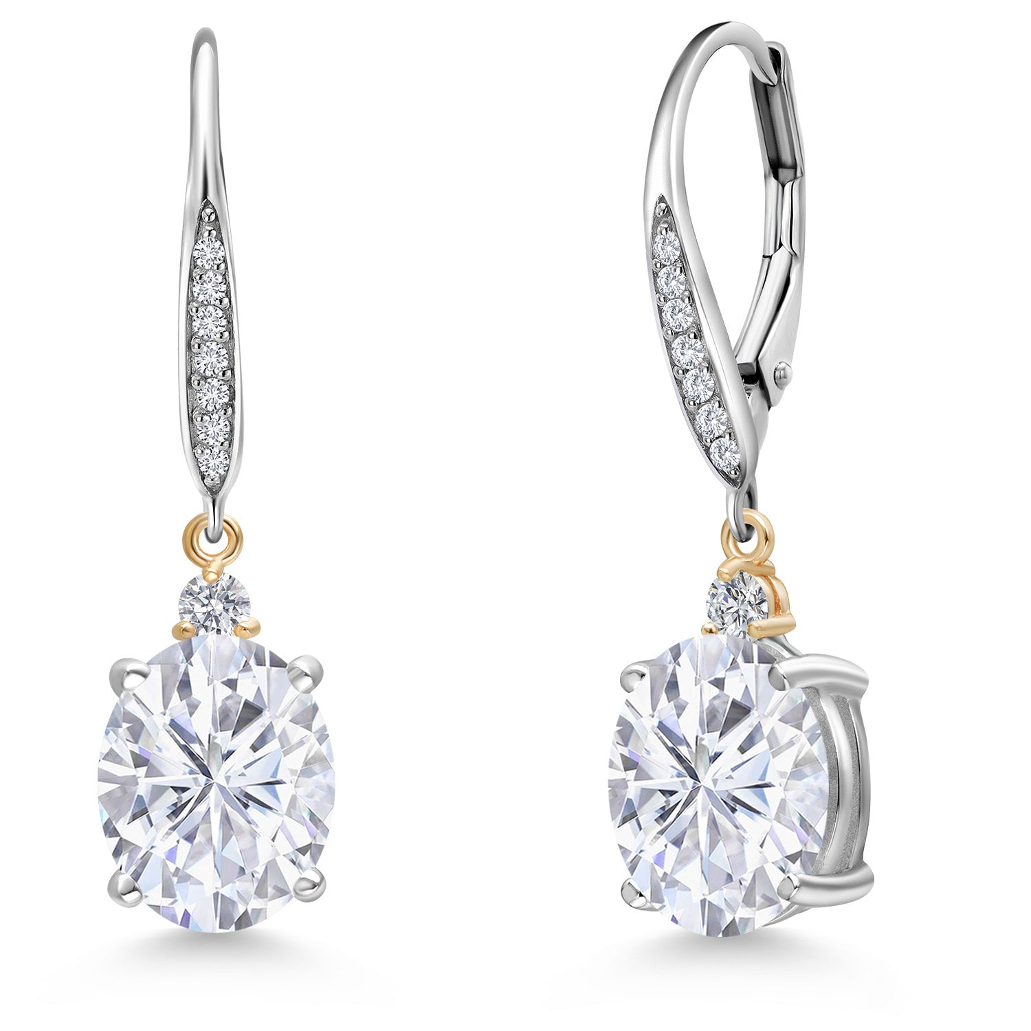 925 Silver and 10K Yellow Gold White Moissanite and White Lab Grown Diamond Dangle Earrings For Women | 6.23 Cttw | Gemstone | Oval 10X8MM