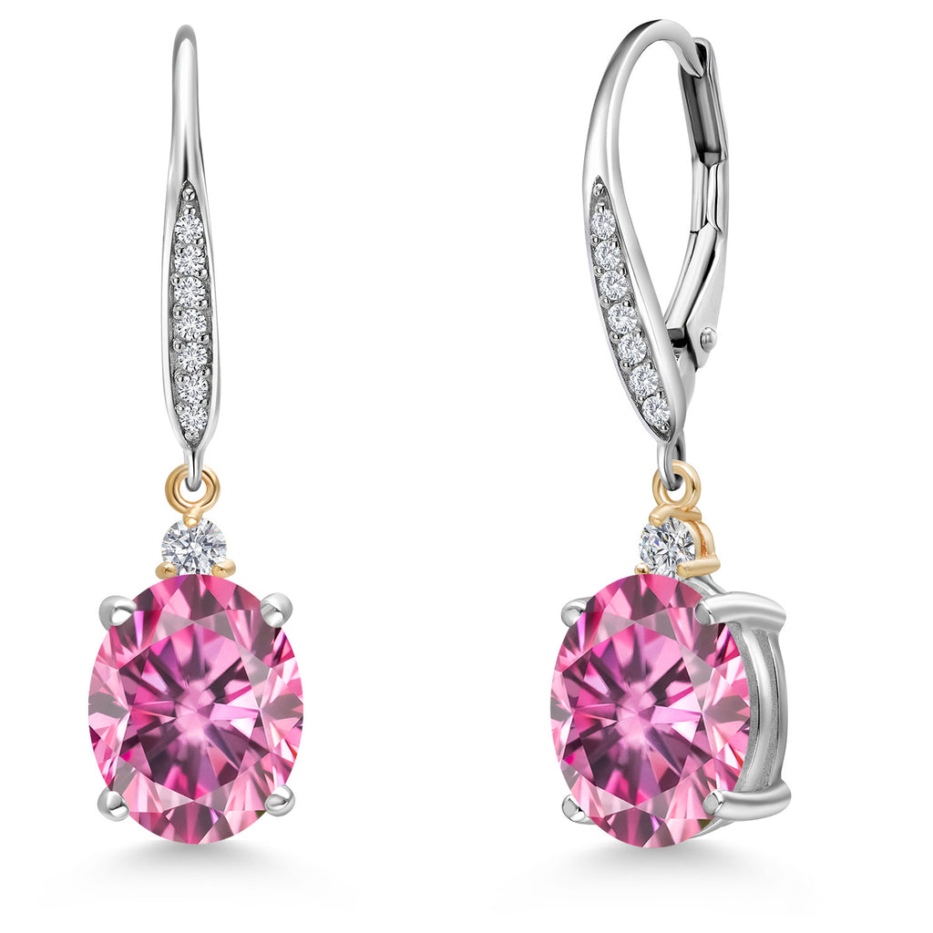 Pink Moissanite - April_Earrings in 925 Sterling Silver and 10K Yellow Gold