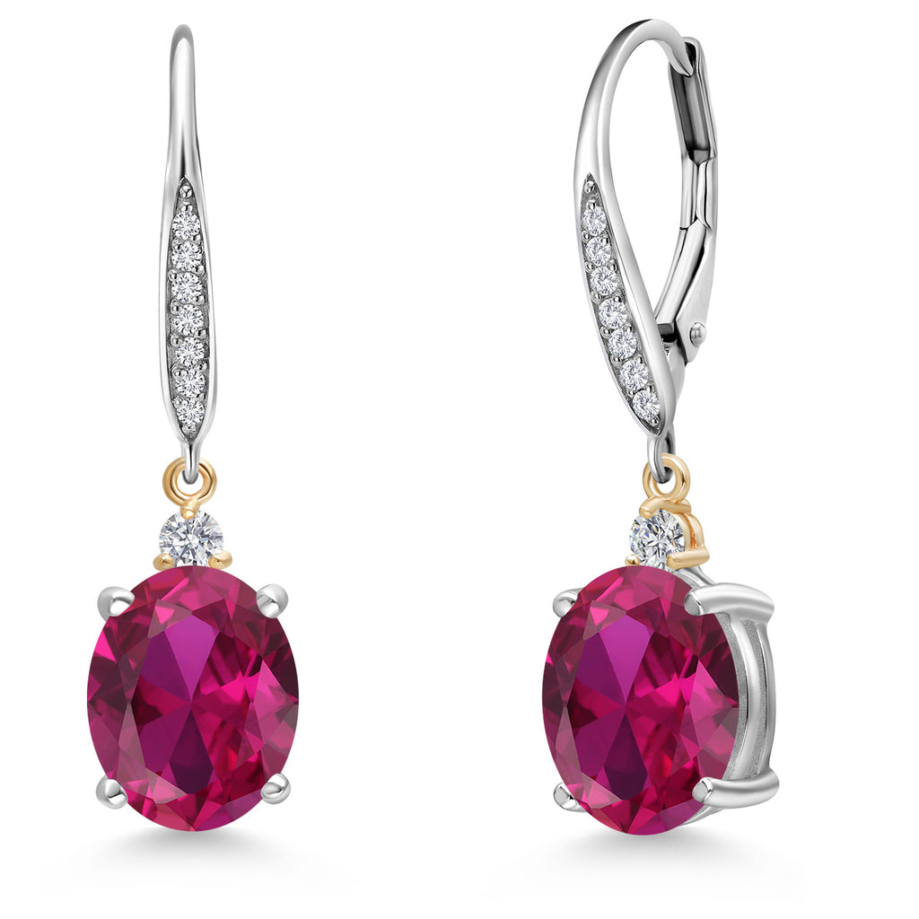 Created Ruby - July_Earrings in 925 Sterling Silver and 10K Yellow Gold