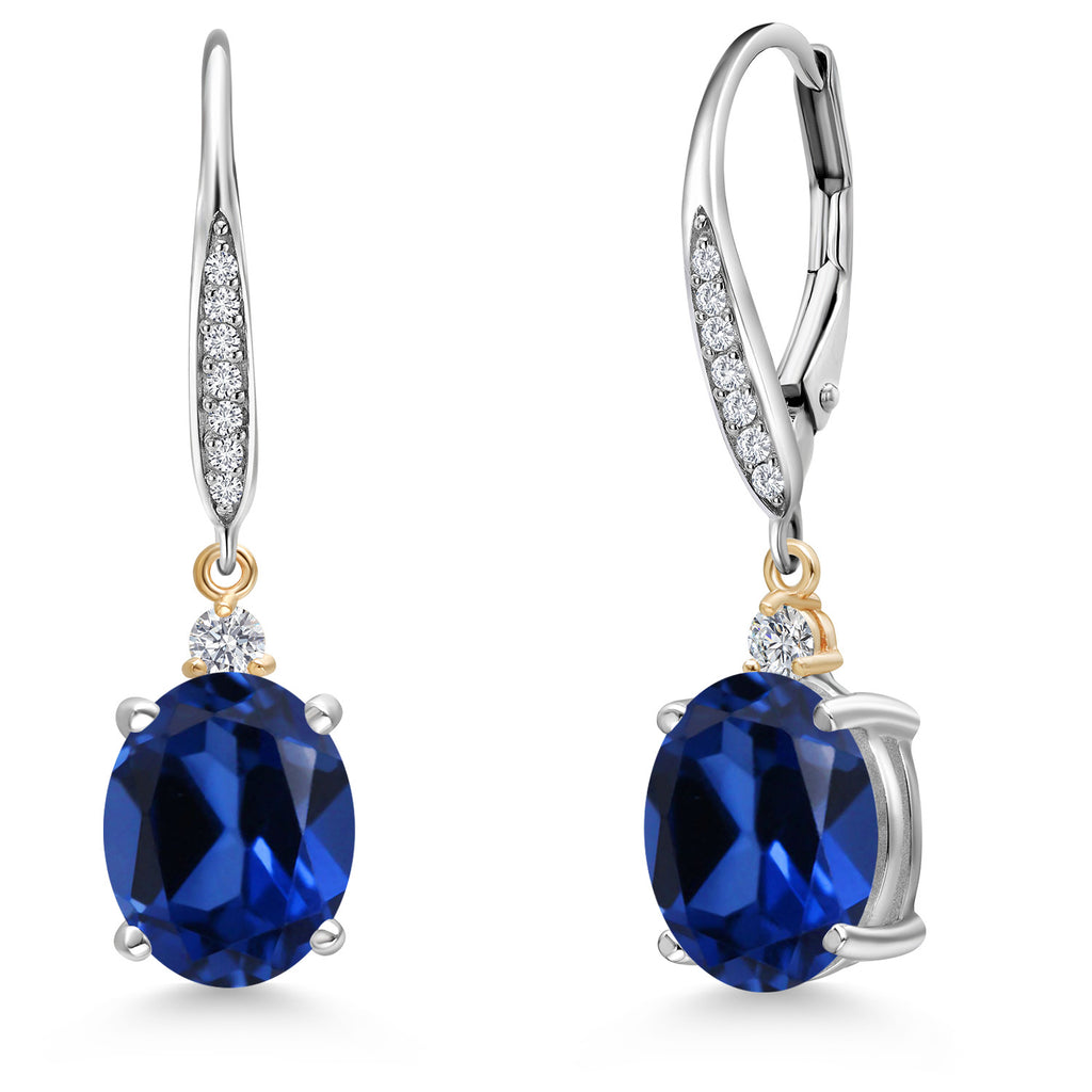 Blue Created Sapphire - September_Earrings in 925 Sterling Silver and 10K Yellow Gold