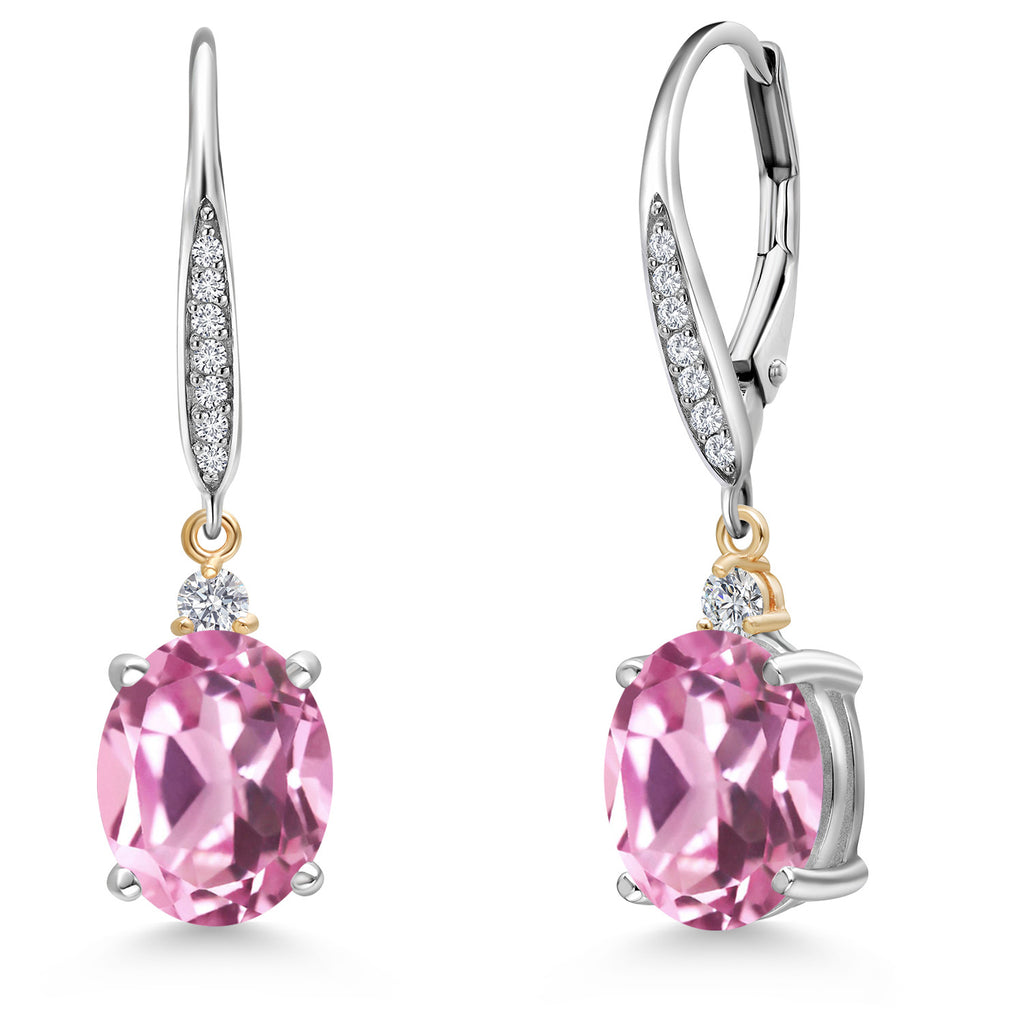 Light Pink Created Sapphire - September_Earrings in 925 Sterling Silver and 10K Yellow Gold