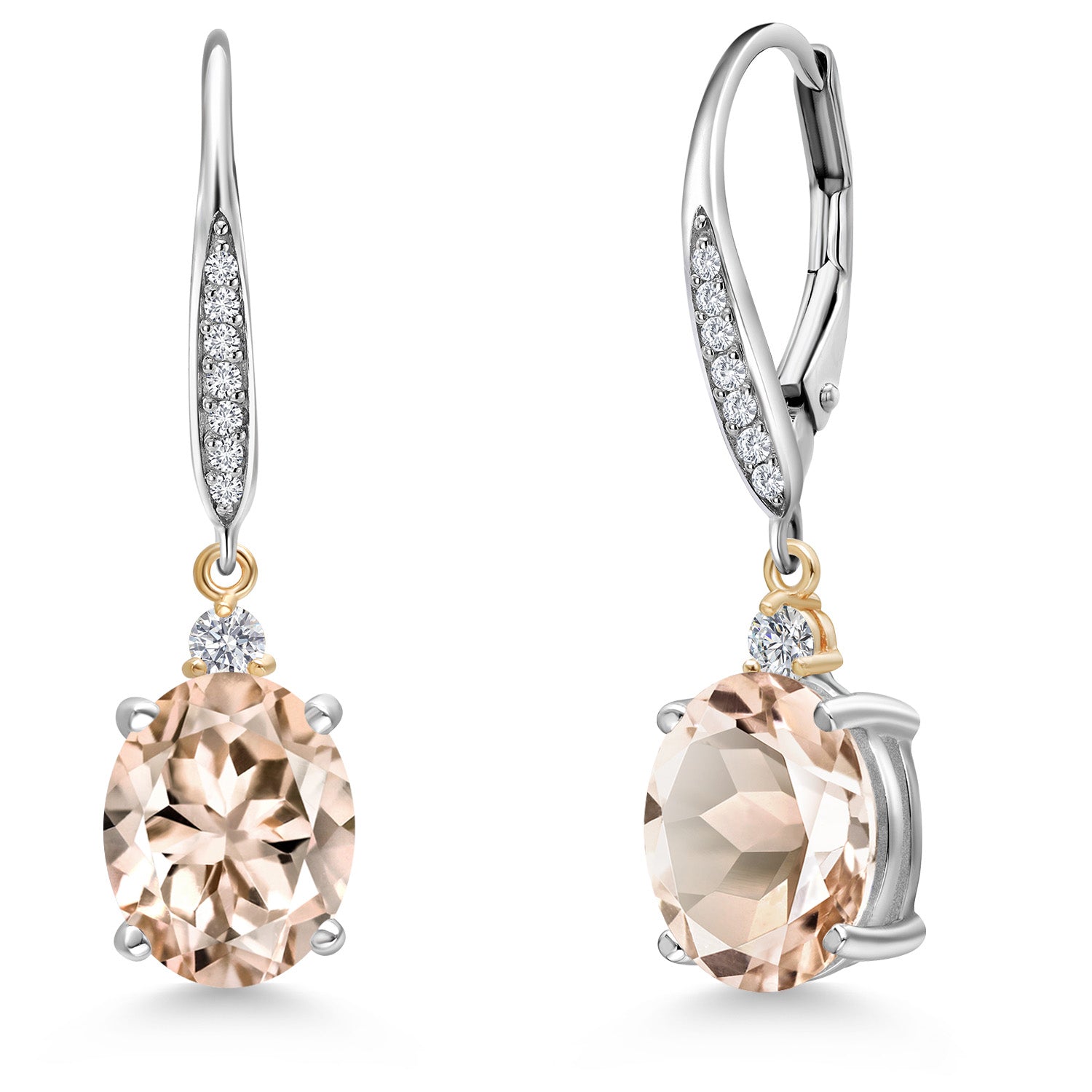 Morganite - October_Earrings in 925 Sterling Silver and 10K Yellow Gold