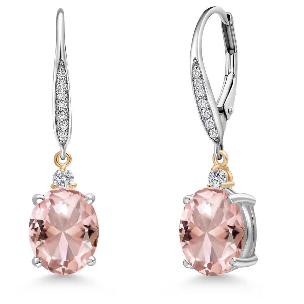 Nano Morganite - October_Earrings in 925 Sterling Silver and 10K Yellow Gold