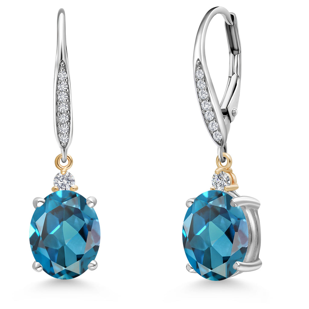 London Blue Topaz - November_Earrings in 925 Sterling Silver and 10K Yellow Gold