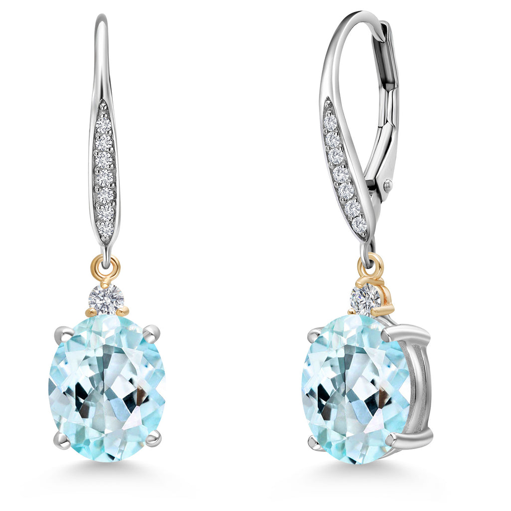 Sky Blue Topaz - November_Earrings in 925 Sterling Silver and 10K Yellow Gold